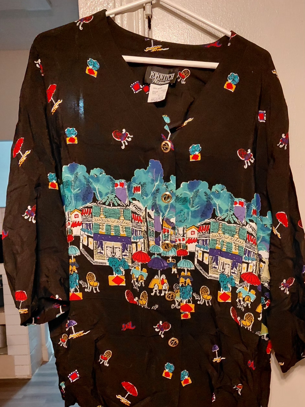 Popovitch Black Kids' Printed Tunic Top with Colorful Market Scene